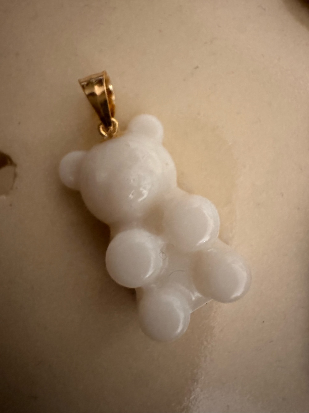 White Resin Gummy Bear Charm!! 14K gold bail